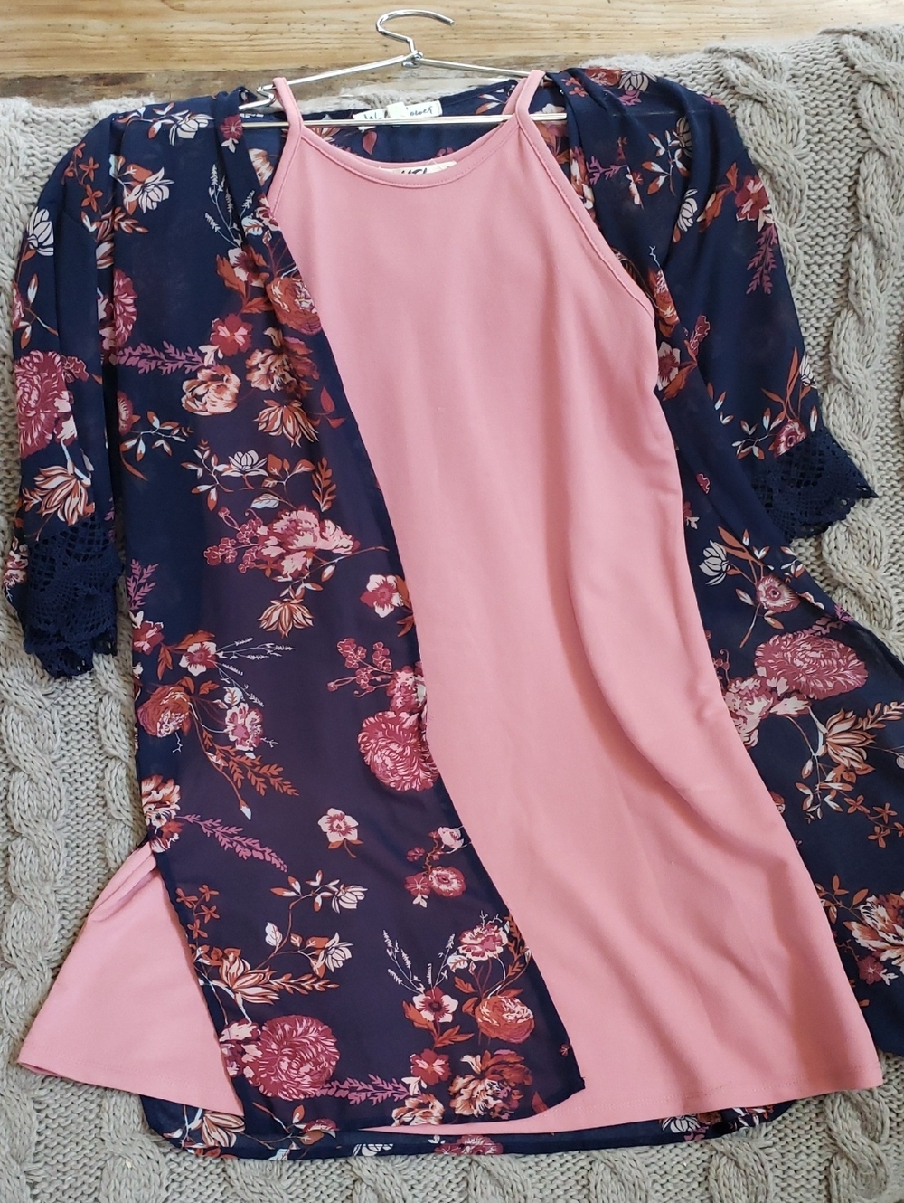 WallFlower Navy Floral Kimono with Dusty Pink Slip